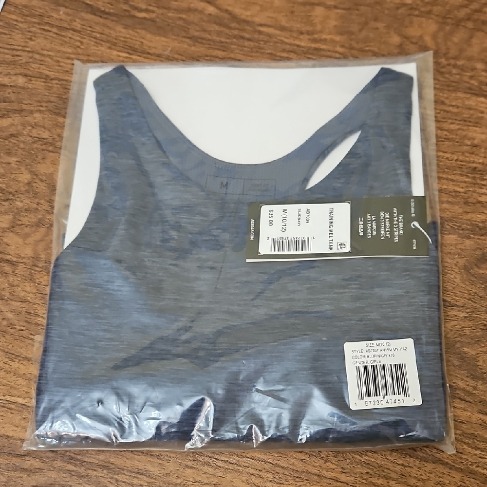 Adidas NWT Girls sleeveless Melange training tank top navy/blue M 10-12